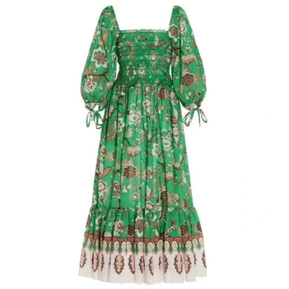 Cara Cara Dresses & Skirts - Cara Cara Jazzy Floral Dress Smocked Bodice Short Puff-Sleeve